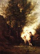 camille corot A Nymph Playing with Cupid(Salon of 1857) oil on canvas